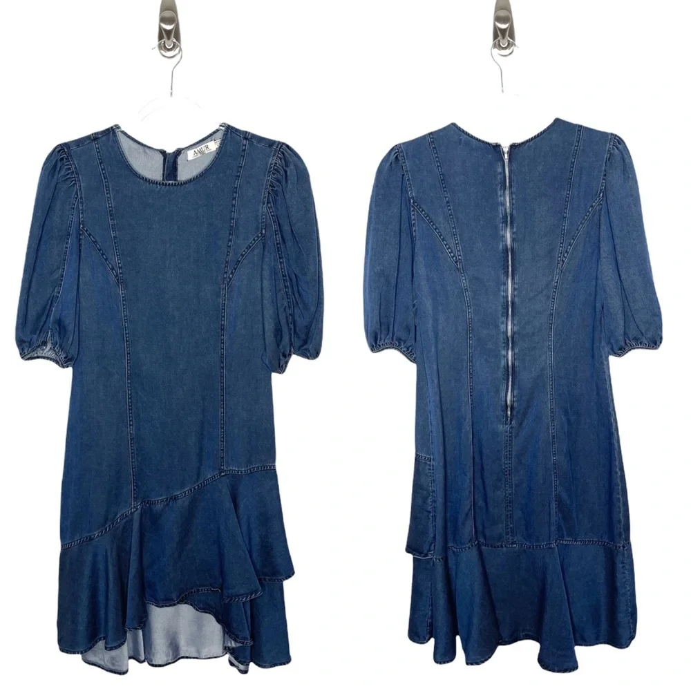 Amur | Emery Denim Ruffled Puff Sleeve Dress 6